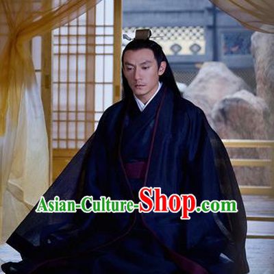 Chinese Ancient Swordsman Jiu Chen Drama Love and Destiny Chang Chen Blue Costumes for Men