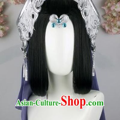 Traditional Chinese Cosplay Fairy Wigs Sheath Ancient Female Swordsman Chignon and Hair Accessories for Women