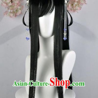 Traditional Chinese Cosplay Goddess Princess Brown Wigs Sheath Ancient Female Swordsman Chignon and Hair Accessories for Women