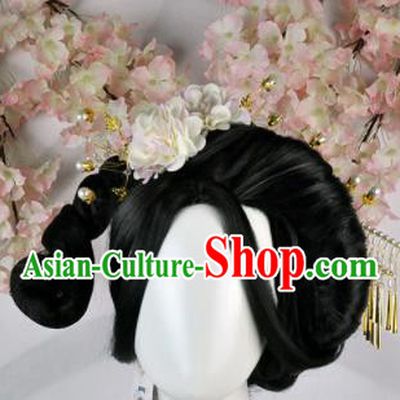 Traditional Chinese Cosplay Imperial Consort Wigs Sheath Ancient Court Lady Chignon and Hair Accessories for Women