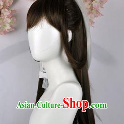 Traditional Chinese Cosplay Female Swordsman Brown Wigs Sheath Ancient Fairy Princess Chignon for Women