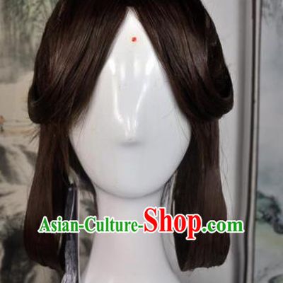 Traditional Chinese Cosplay Goddess Female Swordsman Brown Wigs Sheath Ancient Princess Chignon for Women