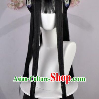 Traditional Chinese Cosplay Flowers Fairy Wigs Sheath Ancient Female Swordsman Princess Chignon for Women