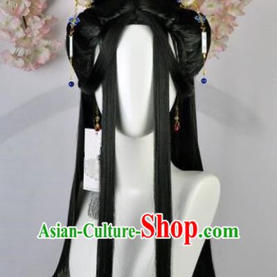Traditional Chinese Cosplay Queen Wigs Sheath and Hairpins Ancient Goddess Princess Chignon for Women