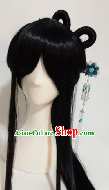 Traditional Chinese Cosplay Queen Bai Qian Black Long Wigs Sheath Ancient Female Swordsman Chignon for Women Traditional Chinese Cosplay Queen Bai Qian Black Long Wigs Sheath Ancient Female Swordsman Chignon for Women