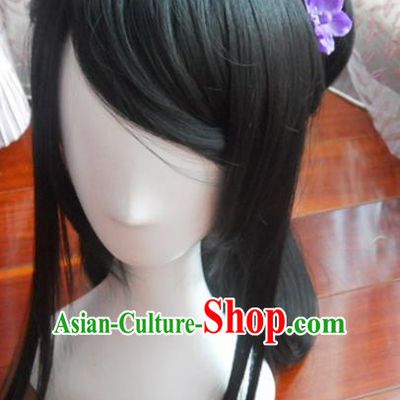 Traditional Chinese Cosplay Princess Ye Xihe Black Long Wigs Sheath Ancient Female Swordsman Chignon for Women