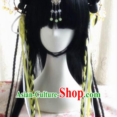 Traditional Chinese Cosplay Peri Princess Long Wigs Sheath Ancient Female Swordsman Chignon for Women