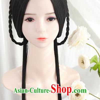 Traditional Chinese Cosplay Ming Dynasty Nobility Lady Wigs Sheath Ancient Female Swordsman Chignon for Women