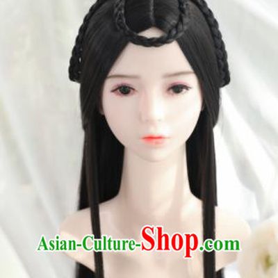 Traditional Chinese Cosplay Tang Dynasty Princess Wigs Sheath Ancient Female Swordsman Chignon for Women