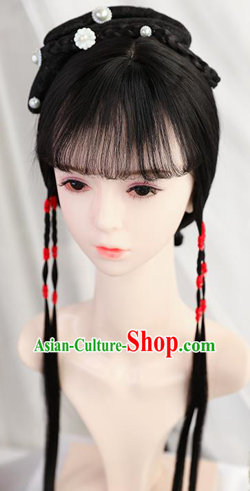 Traditional Chinese Cosplay Ming Dynasty Princess Lin Daiyu Wigs Sheath Ancient Nobility Lady Chignon for Women