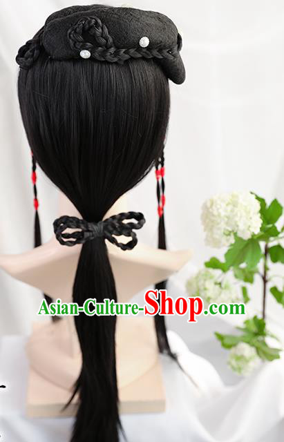 Traditional Chinese Cosplay Ming Dynasty Princess Lin Daiyu Wigs Sheath Ancient Nobility Lady Chignon for Women