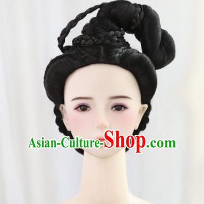 Traditional Chinese Cosplay Ming Dynasty Nobility Lady Wigs Sheath Ancient Queen Chignon for Women