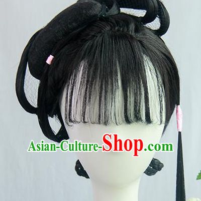 Traditional Chinese Cosplay Ming Dynasty Nobility Lady Lin Daiyu Wigs Sheath Ancient Flying Apsaras Chignon for Women