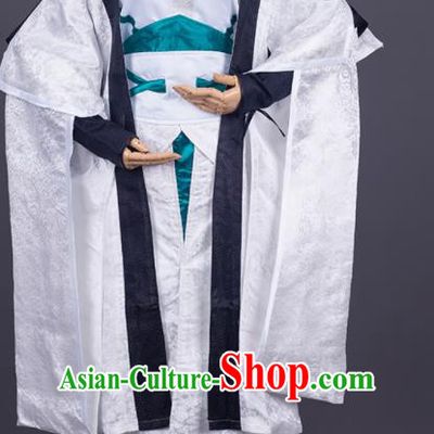 Traditional Chinese Cosplay Taoist Priest White Costumes Ancient Swordsman Hanfu Clothing for Men
