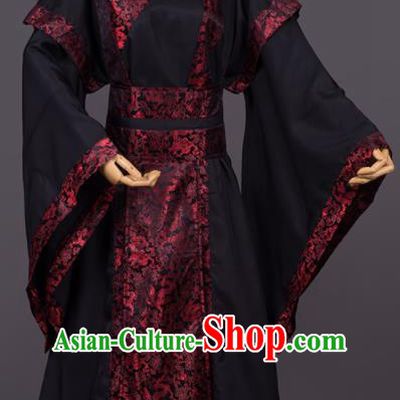Traditional Chinese Cosplay Minister Black Costumes Ancient Swordsman Hanfu Clothing for Men