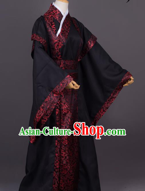 Traditional Chinese Cosplay Minister Black Costumes Ancient Swordsman Hanfu Clothing for Men