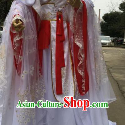Traditional Chinese Cosplay Crown Prince White Costumes Ancient Swordsman Hanfu Clothing for Men