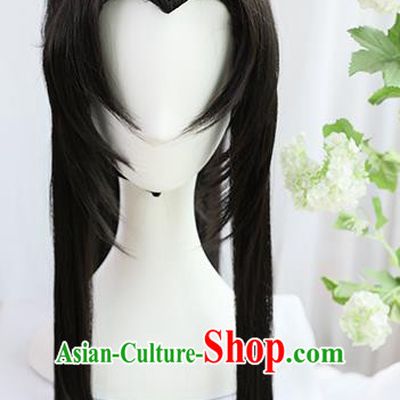 Traditional Chinese Cosplay Taoist Priest Jin Ling Wigs Sheath Ancient Young Swordsman Chignon for Men