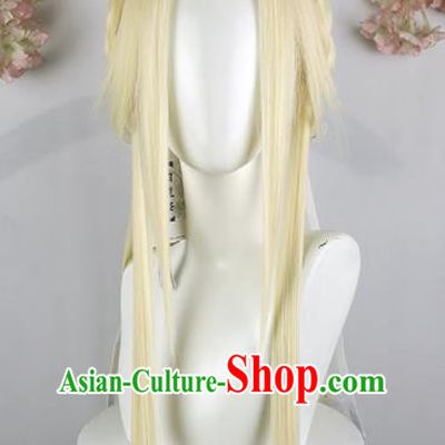 Traditional Chinese Cosplay Swordsman Golden Wigs Sheath and Hair Accessories Ancient Goddess Chignon for Women