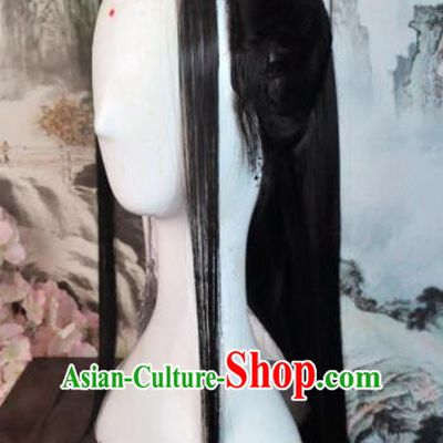 Traditional Chinese Cosplay Taoist Nun Black Long Wigs Sheath Ancient Swordsman Goddess Chignon for Women