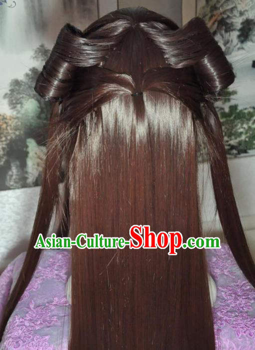 Traditional Chinese Cosplay Court Princess Brown Wigs Sheath Ancient Goddess Chignon for Women Traditional Chinese Cosplay Court Princess Brown Wigs Sheath Ancient Goddess Chignon for Women