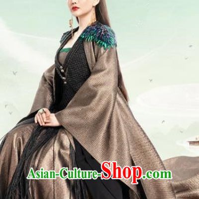 Chinese Ancient Queen Ling Yue Dress Drama Love and Destiny Goddess Liu Qianhan Costumes and Headpiece for Women