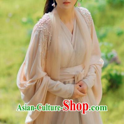 Chinese Ancient Goddess Pink Dress Drama Love and Destiny Princess Qing Yao Zhang Zhixi Costumes and Headpiece for Women