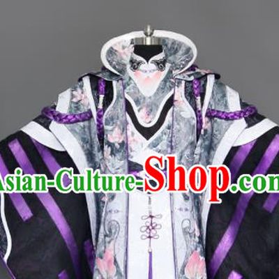 Chinese Cosplay Royal Highness Purple Embroidered Costumes Ancient Swordsman Clothing for Men