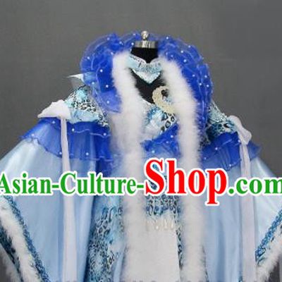 Traditional Chinese Cosplay Goddess Queen Blue Dress Ancient Drama Female Swordsman Costumes for Women