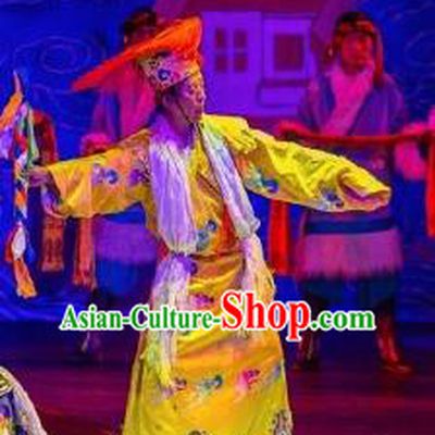 Chinese Happiness On The Way Zang Nationality Golden Clothing Stage Performance Dance Costume for Men