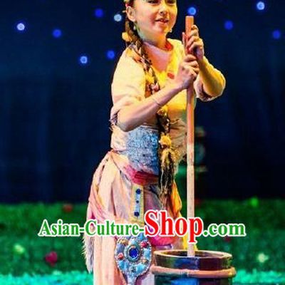 Chinese Happiness On The Way Zang Nationality Female Dance Dress Stage Performance Costume and Headpiece for Women