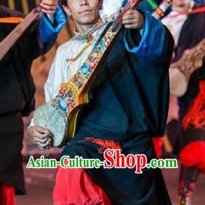 Chinese Happiness On The Way Zang Nationality Black Clothing Stage Performance Dance Costume for Men