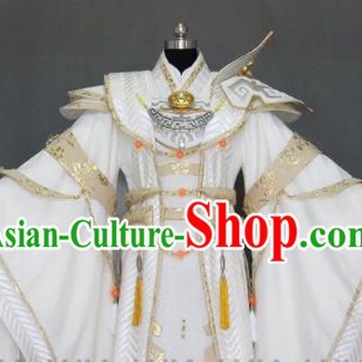 Customize Chinese Traditional Cosplay Taoist King White Costumes Ancient Swordsman Clothing for Men
