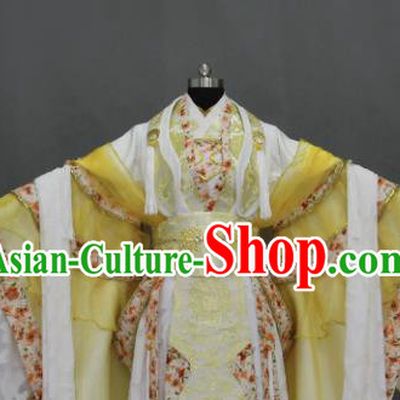Traditional Chinese Cosplay Fairy Queen Golden Dress Ancient Drama Female Swordsman Costumes for Women