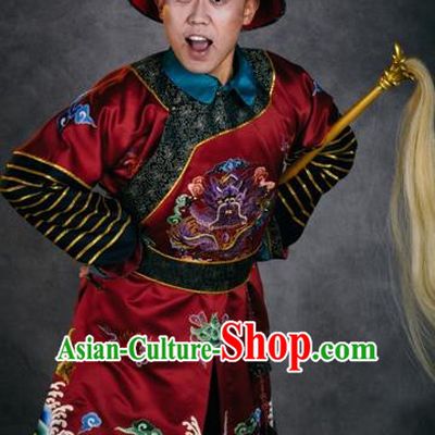 Chinese The Burning Of The Imperial Palace Ancient Qing Dynasty Eunuch Red Clothing Stage Performance Dance Costume for Men