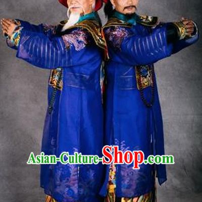 Chinese The Burning Of The Imperial Palace Ancient Qing Dynasty Minister Blue Clothing Stage Performance Dance Costume for Men