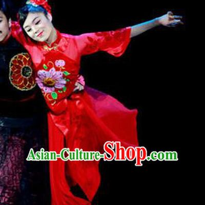 Chinese Female Embroider Classical Dance Red Dress Stage Performance Costume and Headpiece for Women