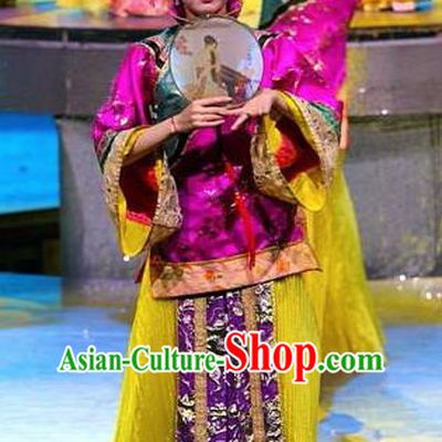 Chinese Night Of West Lake Classical Dance Purple Dress Stage Performance Costume and Headpiece for Women