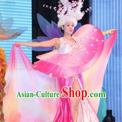 Chinese Night Of West Lake Classical Peach Flower Dance Pink Dress Stage Performance Costume and Headpiece for Women