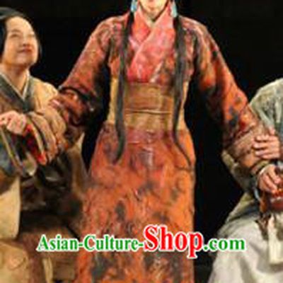 Chinese Drama Fu Sheng Ancient Qin Dynasty Palace Lady Dress Stage Performance Dance Costume and Headpiece for Women