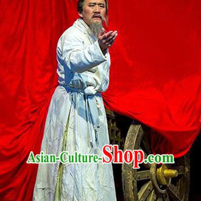 Chinese Drama Fu Sheng Ancient Qin Dynasty Old Scholar White Clothing Stage Performance Dance Costume for Men