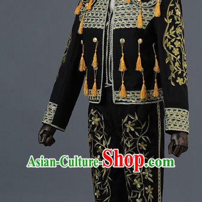 Traditional European Prince Costumes Spanish Court Black Clothing for Men