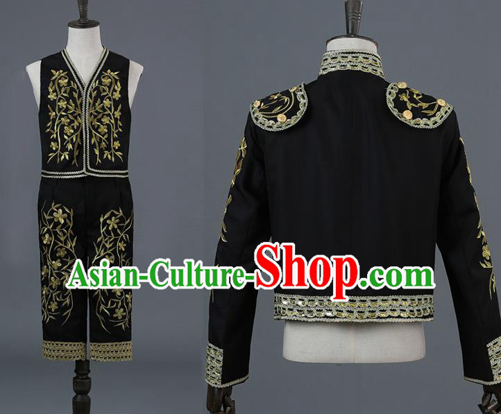 Traditional European Prince Costumes Spanish Court Black Clothing for Men Traditional European Prince Costumes Spanish Court Black Clothing for Men