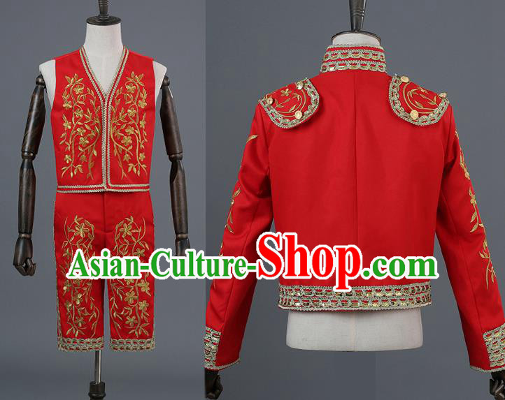 Traditional European Prince Costumes Spanish Court Red Clothing for Men Traditional European Prince Costumes Spanish Court Red Clothing for Men
