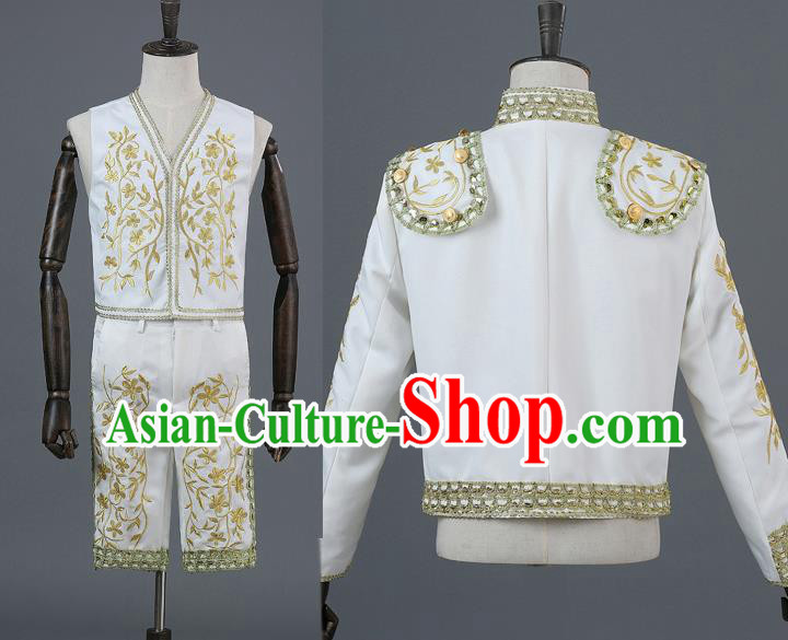 Traditional European Prince Costumes Spanish Court White Clothing for Men