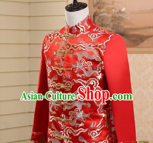 Traditional Chinese Tang Suit Costumes Wedding Dragon Red Overcoat for Men Traditional Chinese Tang Suit Costumes Wedding Dragon Red Overcoat for Men