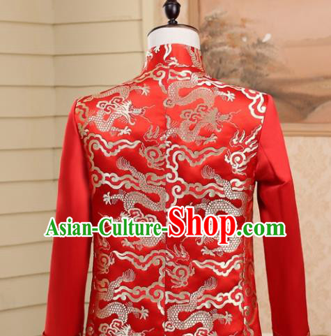 Traditional Chinese Tang Suit Costumes Wedding Dragon Red Overcoat for Men Traditional Chinese Tang Suit Costumes Wedding Dragon Red Overcoat for Men