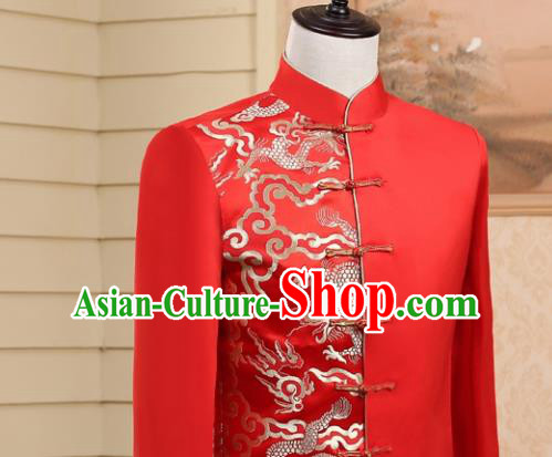 Traditional Chinese Tang Suit Costumes Wedding Red Overcoat for Men Traditional Chinese Tang Suit Costumes Wedding Red Overcoat for Men