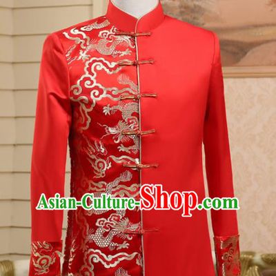 Traditional Chinese Tang Suit Costumes Wedding Red Overcoat for Men