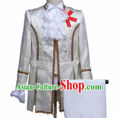 Traditional European Prince White Costumes Spanish Court Stage Show Clothing for Men